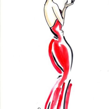 Dessin intitulée "Red Gown Illustrati…" par Diana Rivera, Œuvre d'art originale, Autre