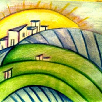 Tekening getiteld "la valle del sole" door Daniela Sasso, Origineel Kunstwerk