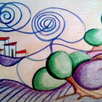 Disegno intitolato "il paese del cotone" da Daniela Sasso, Opera d'arte originale, Matite colorate