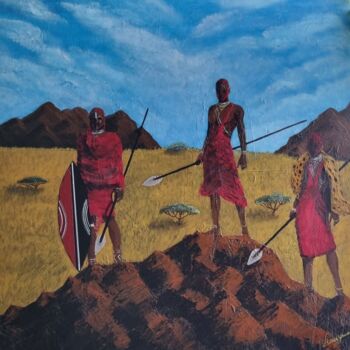 Painting titled "Guerriers Massaïs" by Dianaskova Art, Original Artwork, Acrylic