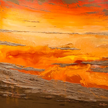 Painting titled "Reflets volcaniques" by Diane Breton, Original Artwork, Acrylic Mounted on Wood Stretcher frame