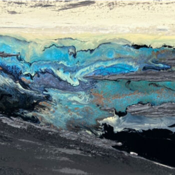 「Reflets bleus」というタイトルの絵画 Diane Bretonによって, オリジナルのアートワーク, アクリル ウッドストレッチャーフレームにマウント