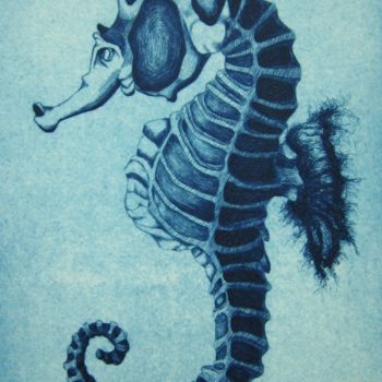 Gravures & estampes intitulée "Hippocampe" par Diane Latrille, Œuvre d'art originale, Gravure