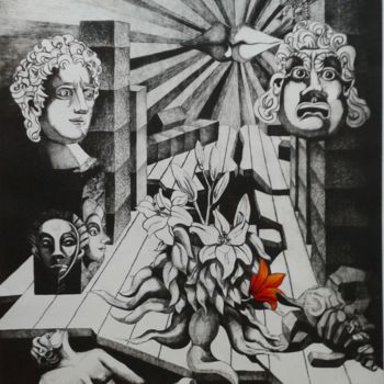 Druckgrafik mit dem Titel "Eros et Thanatos" von Diane Latrille, Original-Kunstwerk, Gravur