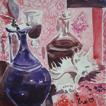Peinture intitulée "Nature morte rose" par Diane Medus, Œuvre d'art originale, Aquarelle