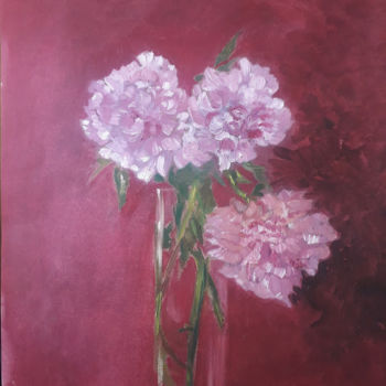 Painting titled "Pivoines sur fond m…" by Diane Medus, Original Artwork, Oil