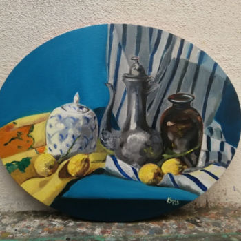 Peinture intitulée "Nature morte bleue" par Diane Medus, Œuvre d'art originale, Huile