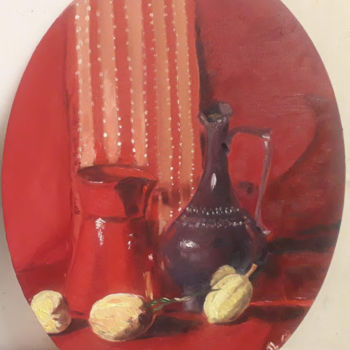 Pintura titulada "Nature morte rouge…" por Diane Medus, Obra de arte original, Oleo