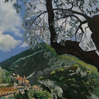 Painting titled "Vue de Saorge" by Diane Medus, Original Artwork, Oil