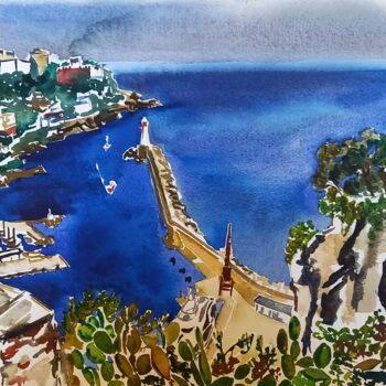 Peinture intitulée "Le Port de Nice et…" par Diane Medus, Œuvre d'art originale, Aquarelle