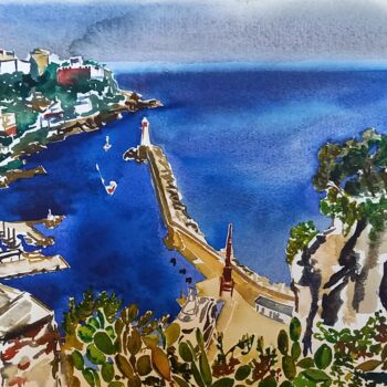 Malerei mit dem Titel "Le Port de Nice et…" von Diane Medus, Original-Kunstwerk, Aquarell