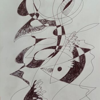 Dessin intitulée "Poisson, entre avri…" par Diane Medus, Œuvre d'art originale, Stylo à bille