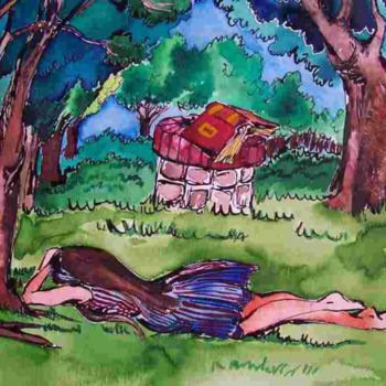 Peinture intitulée "Follette endormie" par Diane Medus, Œuvre d'art originale, Huile