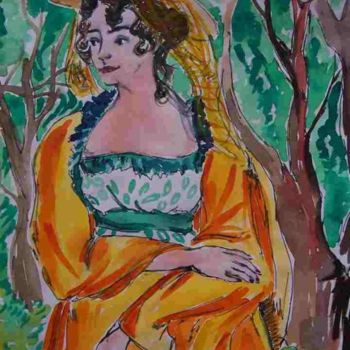 Painting titled "La fée de la forêt" by Diane Medus, Original Artwork, Oil