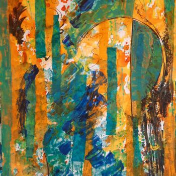 Painting titled "La Porte bleue" by Diane Medus, Original Artwork, Ink