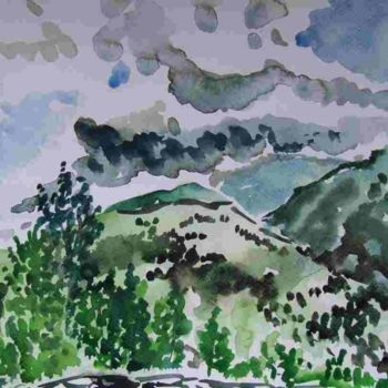 Painting titled "Vue prise du Col de…" by Diane Medus, Original Artwork, Watercolor