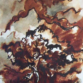 Pintura intitulada "Arbre sous l'orage" por Diane Medus, Obras de arte originais, Tinta