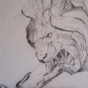 Peinture intitulée "Lion, d'après Barye" par Diane Medus, Œuvre d'art originale, Huile