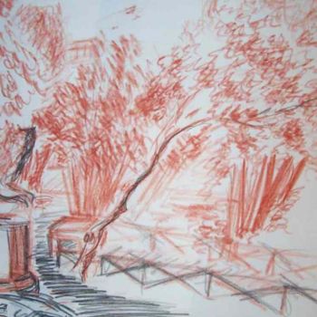 Drawing titled "Au Pincio, Rome" by Diane Medus, Original Artwork, Chalk