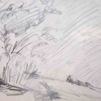 Drawing titled "Barque et Pêcheur,…" by Diane Medus, Original Artwork, Graphite