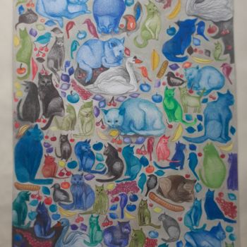 제목이 "Cats!"인 그림 Diane Serard로, 원작, 연필