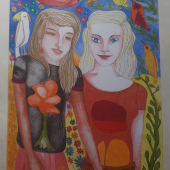 Dessin intitulée "Demoiselles" par Diane Serard, Œuvre d'art originale, Crayon