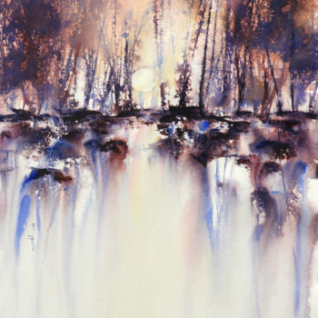 Peinture intitulée "Promenade hivernale" par Diane Beaulieu, Œuvre d'art originale, Aquarelle