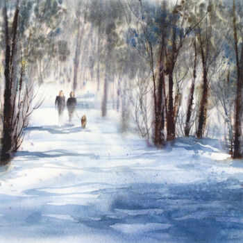 「Promenade avec Geor…」というタイトルの絵画 Diane Beaulieuによって, オリジナルのアートワーク, 水彩画