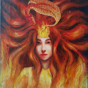Malarstwo zatytułowany „Flamme vive” autorstwa Diane Robert Magnenan, Oryginalna praca, Akryl