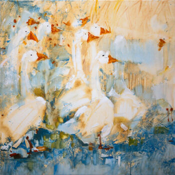 Ζωγραφική με τίτλο "Geese in winter" από Tatyana Bashtannik (Tatyana Dianova), Αυθεντικά έργα τέχνης, Λάδι