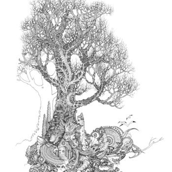 Disegno intitolato "Le dragon et l'oise…" da Didier Fleurantin, Opera d'arte originale, Inchiostro