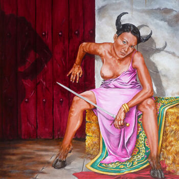 Pintura intitulada "la gardienne" por Didier Albo, Obras de arte originais, Óleo