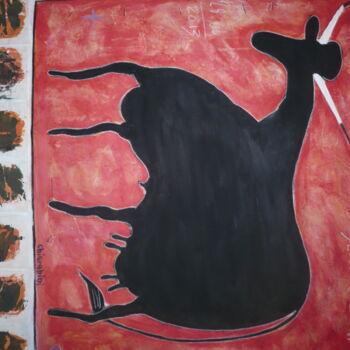 Картина под названием "Black cow" - Didier Chiarabini, Подлинное произведение искусства, Акрил