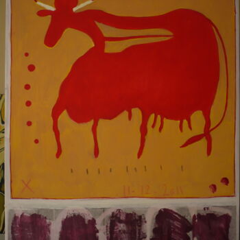 Pintura titulada "Red Cow" por Didier Chiarabini, Obra de arte original, Acrílico