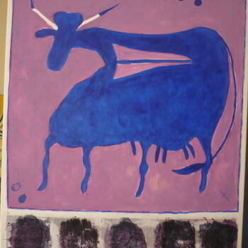 Painting titled "Blue Cow" by Didier Chiarabini, Original Artwork, Acrylic