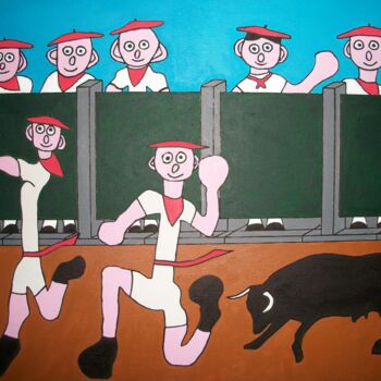 Pintura intitulada "course de vache" por Didier Dordeins, Obras de arte originais