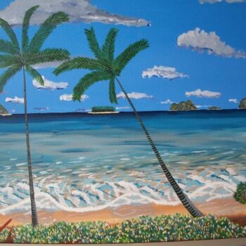 Painting titled "Tableau Naif Plage…" by Didier Dordeins, Original Artwork, Acrylic