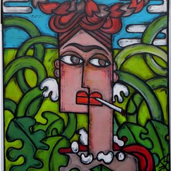Pintura intitulada "Portrait de Frida" por Didier Gary, Obras de arte originais, Acrílico