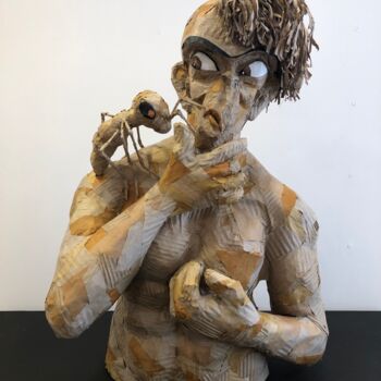 Sculpture titled "Rencontre" by Didier Mori, Original Artwork, Cardboard