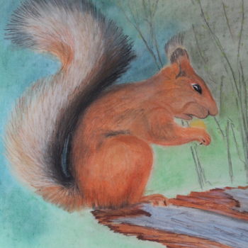 Dessin intitulée "l'écureuil au fond…" par Didier Piron, Œuvre d'art originale