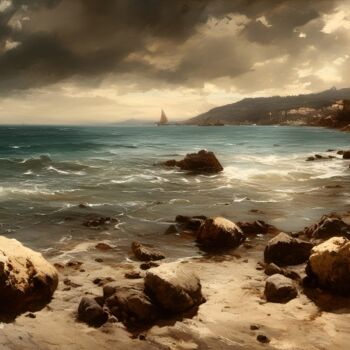Arte digitale intitolato "Rocks 'n' Sea" da Didier Pistol, Opera d'arte originale, Immagine generata dall'IA