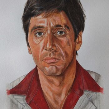 Pintura intitulada "Al Pacino - Scarfac…" por Didier Plouviez, Obras de arte originais, Aquarela