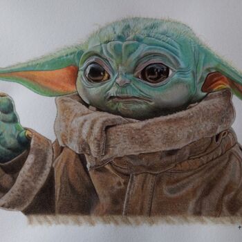 Painting titled "Baby Yoda -Star War…" by Didier Plouviez, Original Artwork, Watercolor