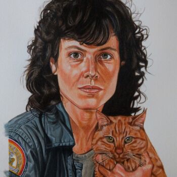 Schilderij getiteld "Ellen Ripley - Jone…" door Didier Plouviez, Origineel Kunstwerk, Aquarel