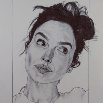 Drawing titled "Gal Gadot" by Didier Plouviez, Original Artwork, Ballpoint pen