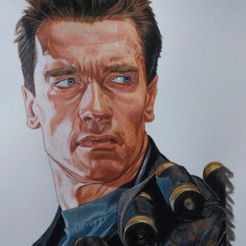 Schilderij getiteld "Terminator 2 -Arnol…" door Didier Plouviez, Origineel Kunstwerk, Aquarel