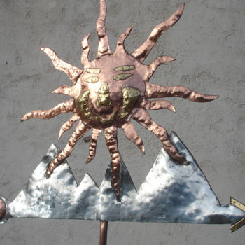 Sculpture titled "Girouette SOLEIL" by Gepo, Original Artwork, Metals