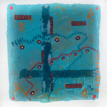 Картина под названием "blue shards" - Didou, Подлинное произведение искусства, Акрил Установлен на Деревянная рама для носил…