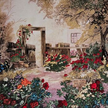 Textile Art titled "Giardino Fiorito" by Didy, Original Artwork, Embroidery Mounted on Other rigid panel
