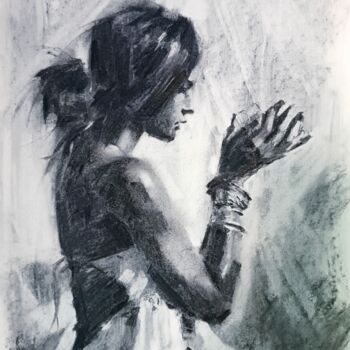 图画 标题为“"Between the hands"” 由Diego Martínez (Plata), 原创艺术品, 木炭